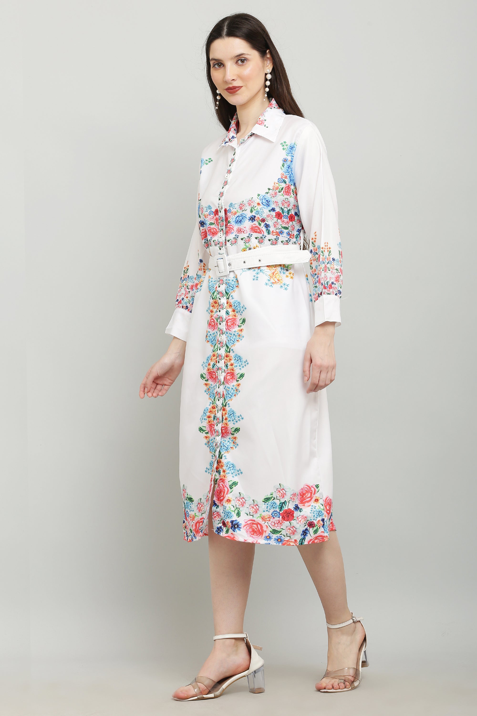 PAVONINE Cat Flower Digital Print White Color A-Line Dress For Women - Distacart