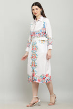 Thumbnail for PAVONINE Cat Flower Digital Print White Color A-Line Dress For Women - Distacart