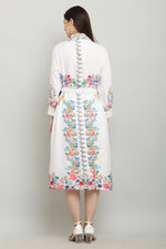 Thumbnail for PAVONINE Cat Flower Digital Print White Color A-Line Dress For Women - Distacart