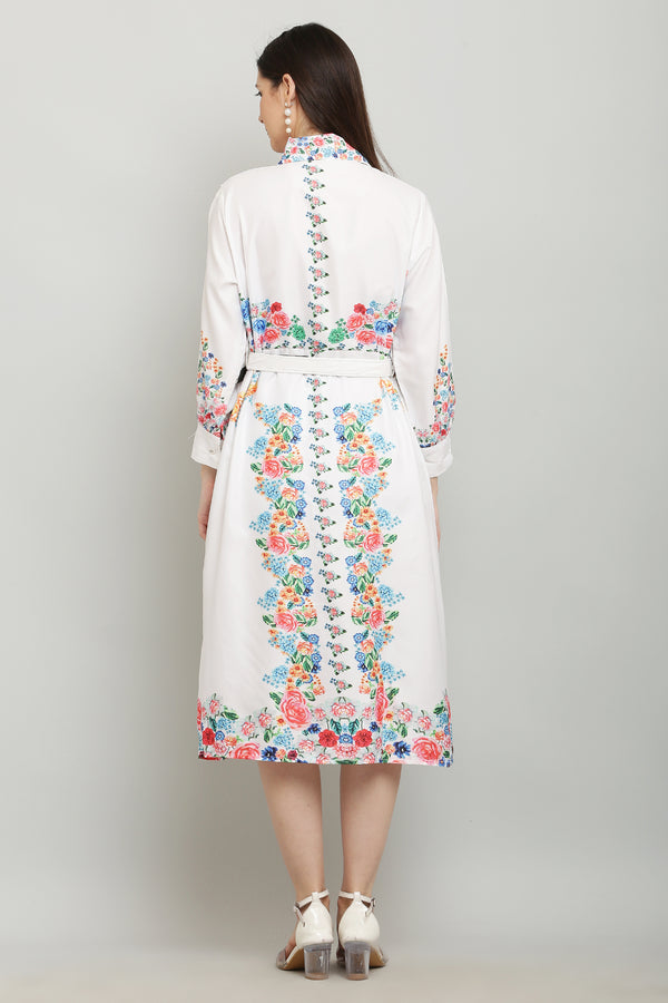 PAVONINE Cat Flower Digital Print White Color A-Line Dress For Women - Distacart