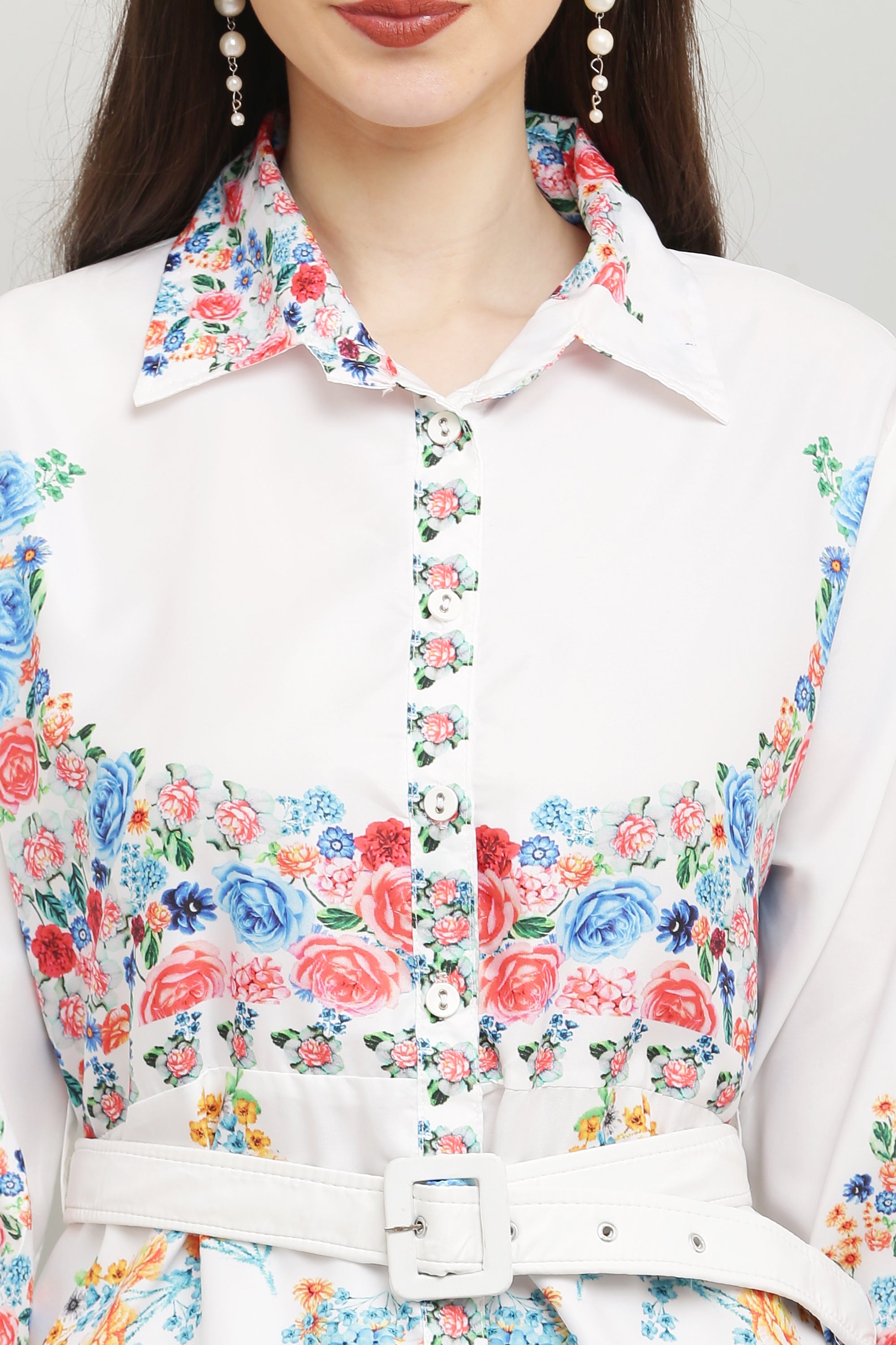 PAVONINE Cat Flower Digital Print White Color A-Line Dress For Women - Distacart