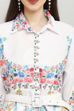 Thumbnail for PAVONINE Cat Flower Digital Print White Color A-Line Dress For Women - Distacart