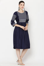 Thumbnail for PAVONINE Navy Blue Color Polka Dots Embroidery Dress For Women - Distacart