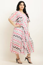 Thumbnail for PAVONINE Zig-Zag Printed Georgette Fabric Peach Dress For Women - Distacart