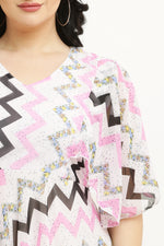 Thumbnail for PAVONINE Zig-Zag Printed Georgette Fabric Pink Dress For Women - Distacart