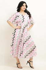 Thumbnail for PAVONINE Zig-Zag Printed Georgette Fabric Pink Dress For Women - Distacart