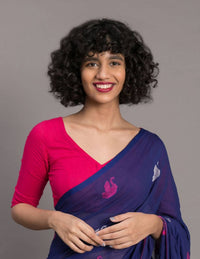Thumbnail for Suta Blue Pink Ethnic Motifs Handloom Cotton Woven Saree - Distacart
