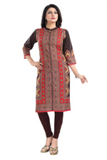 Thumbnail for Snehal Creations Bombastic Brown Designer Digital Print Cotton Slub Fabric Long Kurti Tunic - Distacart