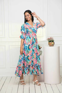 Thumbnail for Myshka Women Multi Floral Polyester A-Line V-Neck Dress - Distacart