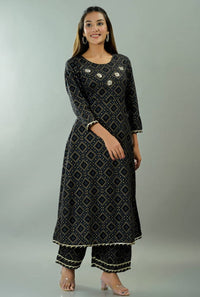 Thumbnail for Vamika Black Lace Work Rayon Party Kurta Set