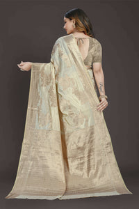 Thumbnail for Off White Pure Raw Silk Zari Woven Saree with Unstitched Blouse Piece - Alisha - Distacart