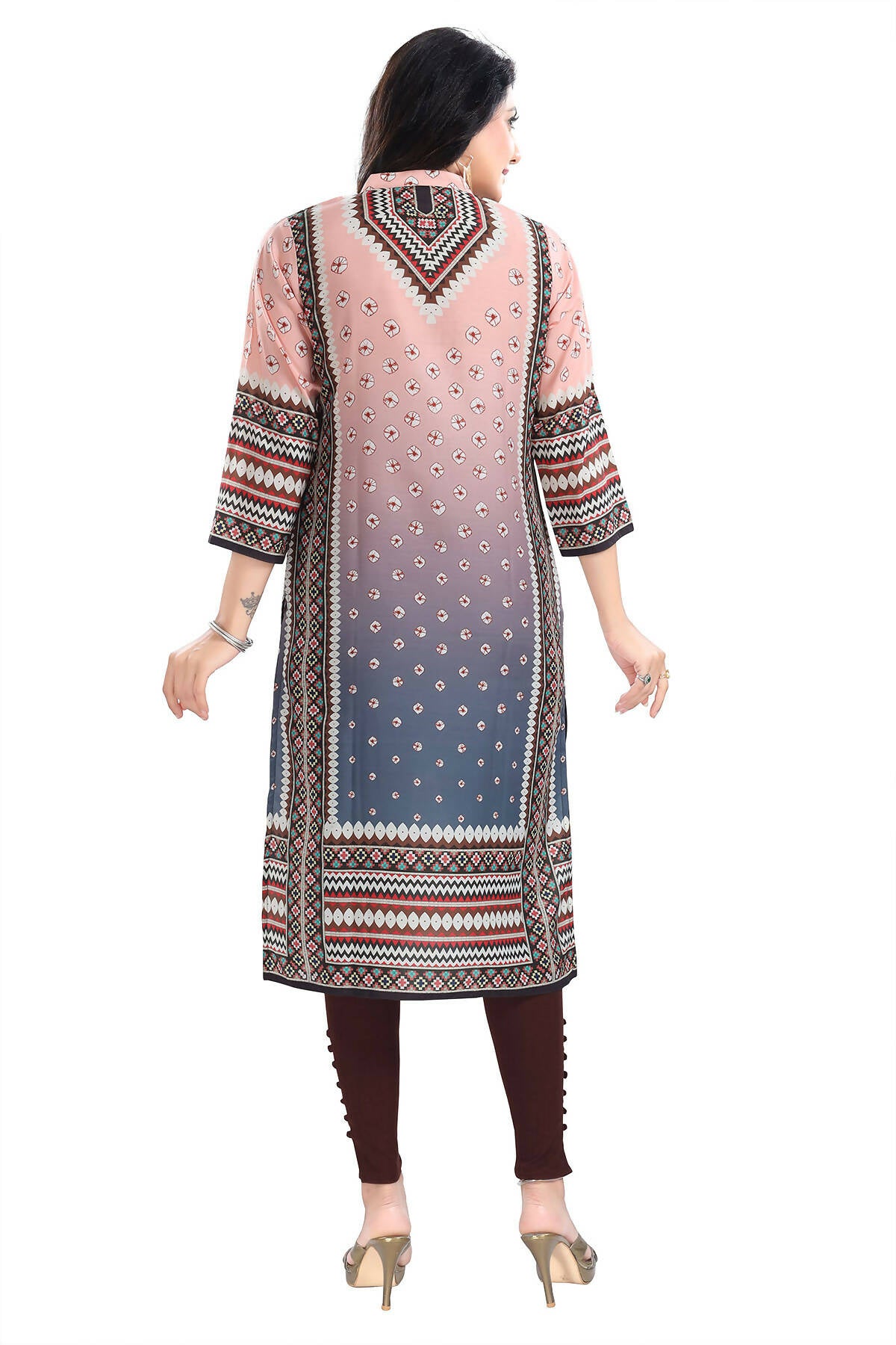 Snehal Creations Pinky Peach Designer Digital Print Masleen Fabric Long Kurti Tunic - Distacart