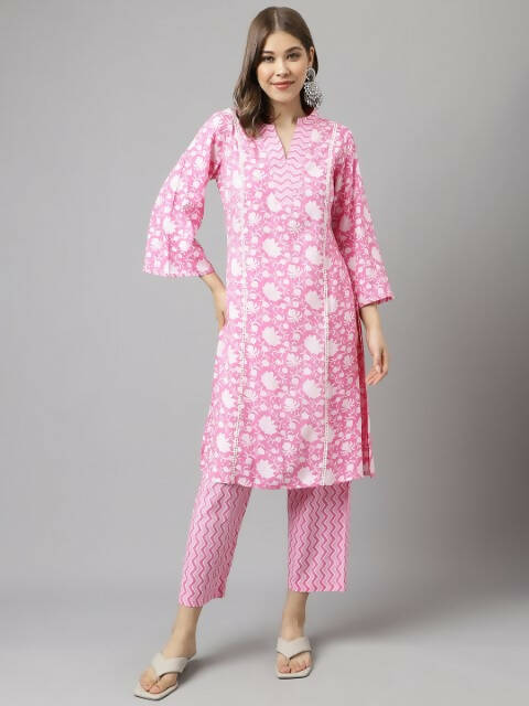 FIORRA Women's Pink Cotton A-Line Kurta Set - Distacart