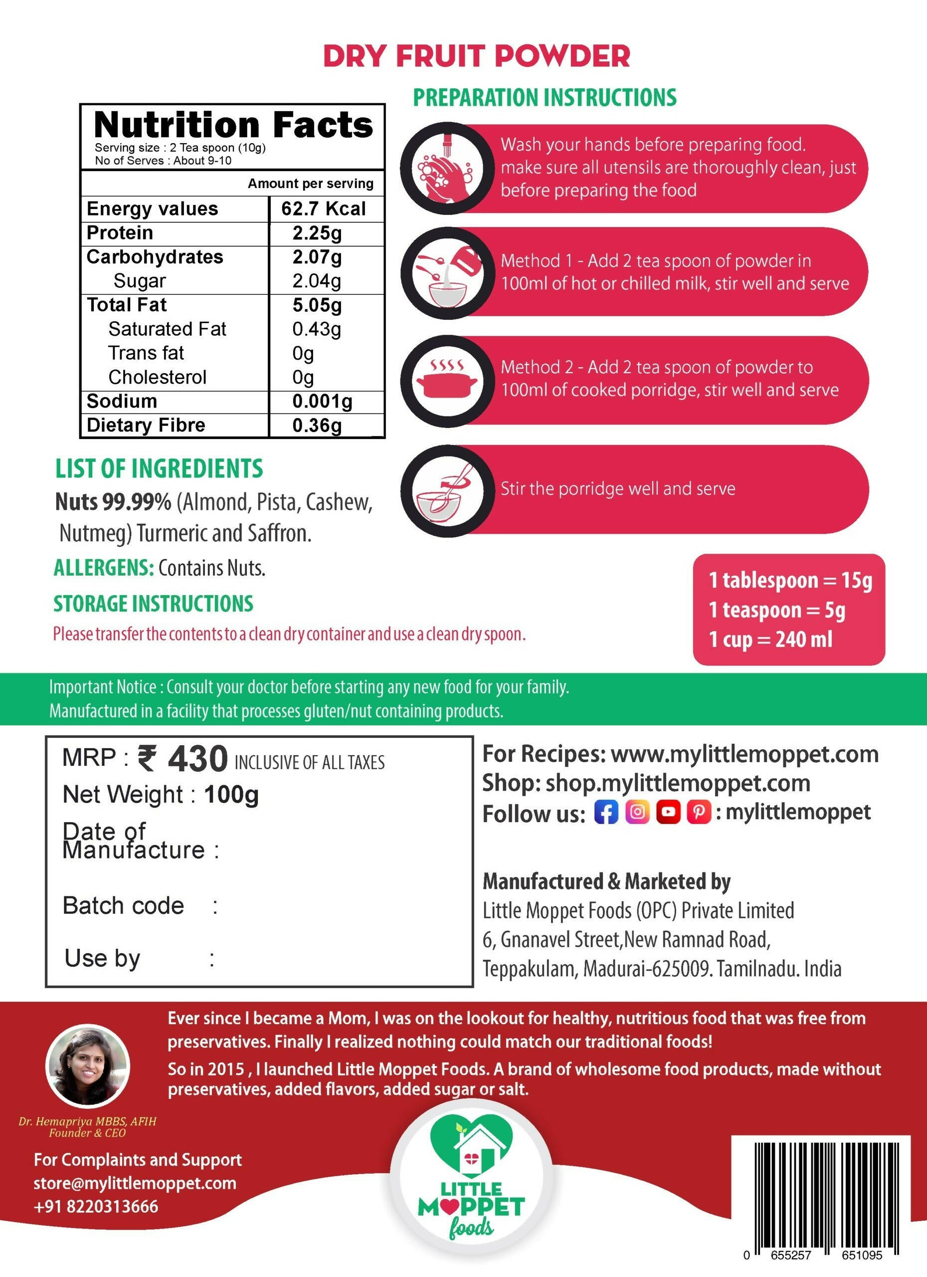 Little Moppet Foods Dry Fruits Powder - Distacart