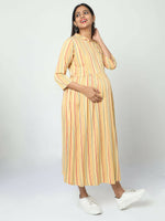 Thumbnail for Manet Three Fourth Maternity Dress Striped With Concealed Zipper Nursing Access - Yellow - Distacart