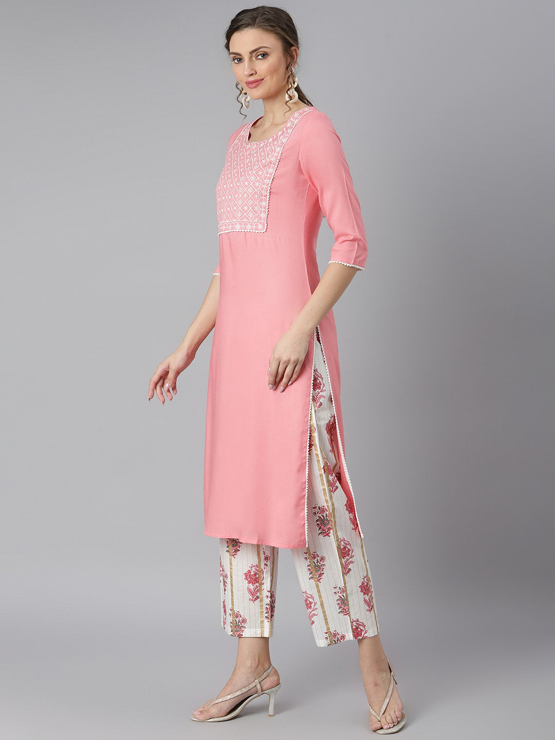 Khushal K Women Pink Kurta and Palazzo With Dupatta Set