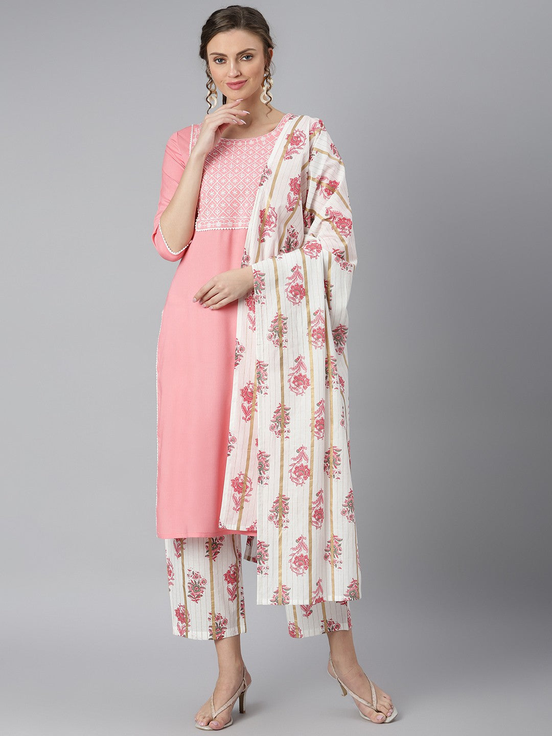 Khushal K Women Pink Kurta and Palazzo With Dupatta Set
