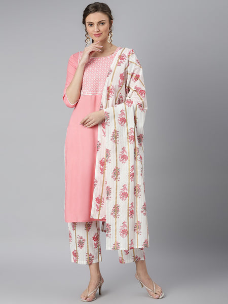Khushal K Women Pink Kurta and Palazzo With Dupatta Set