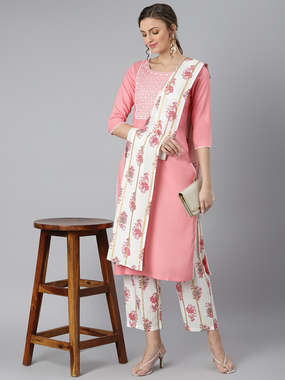 Khushal K Women Pink Kurta and Palazzo With Dupatta Set