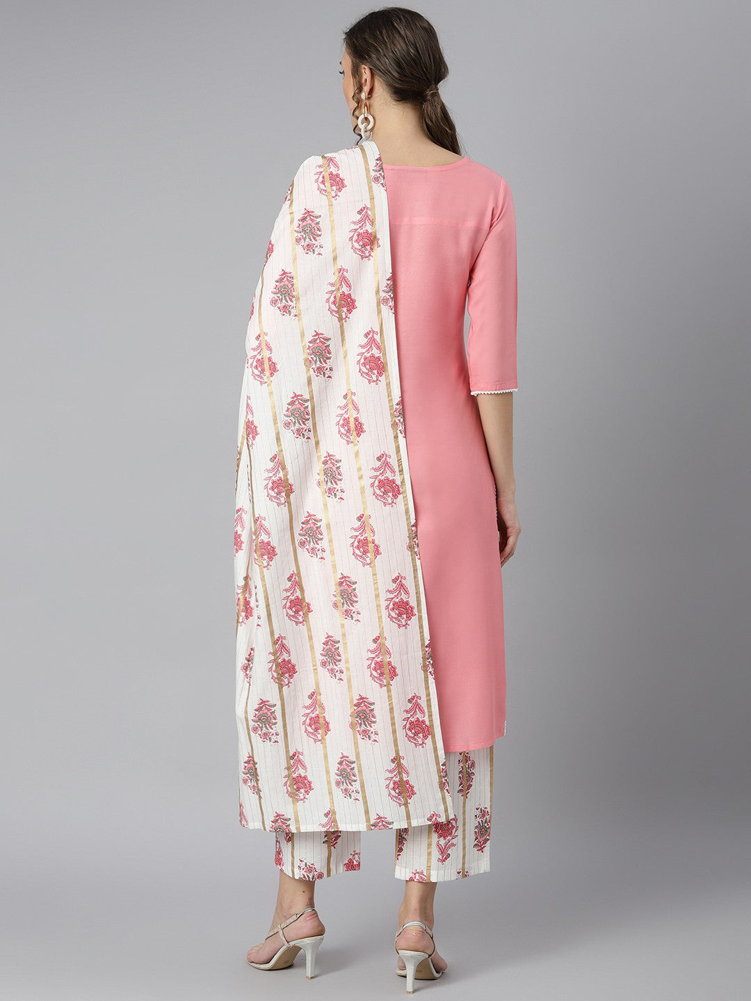 Khushal K Women Pink Kurta and Palazzo With Dupatta Set
