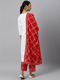 Thumbnail for Khushal K Women White Kurta and Pant With Dupatta Set