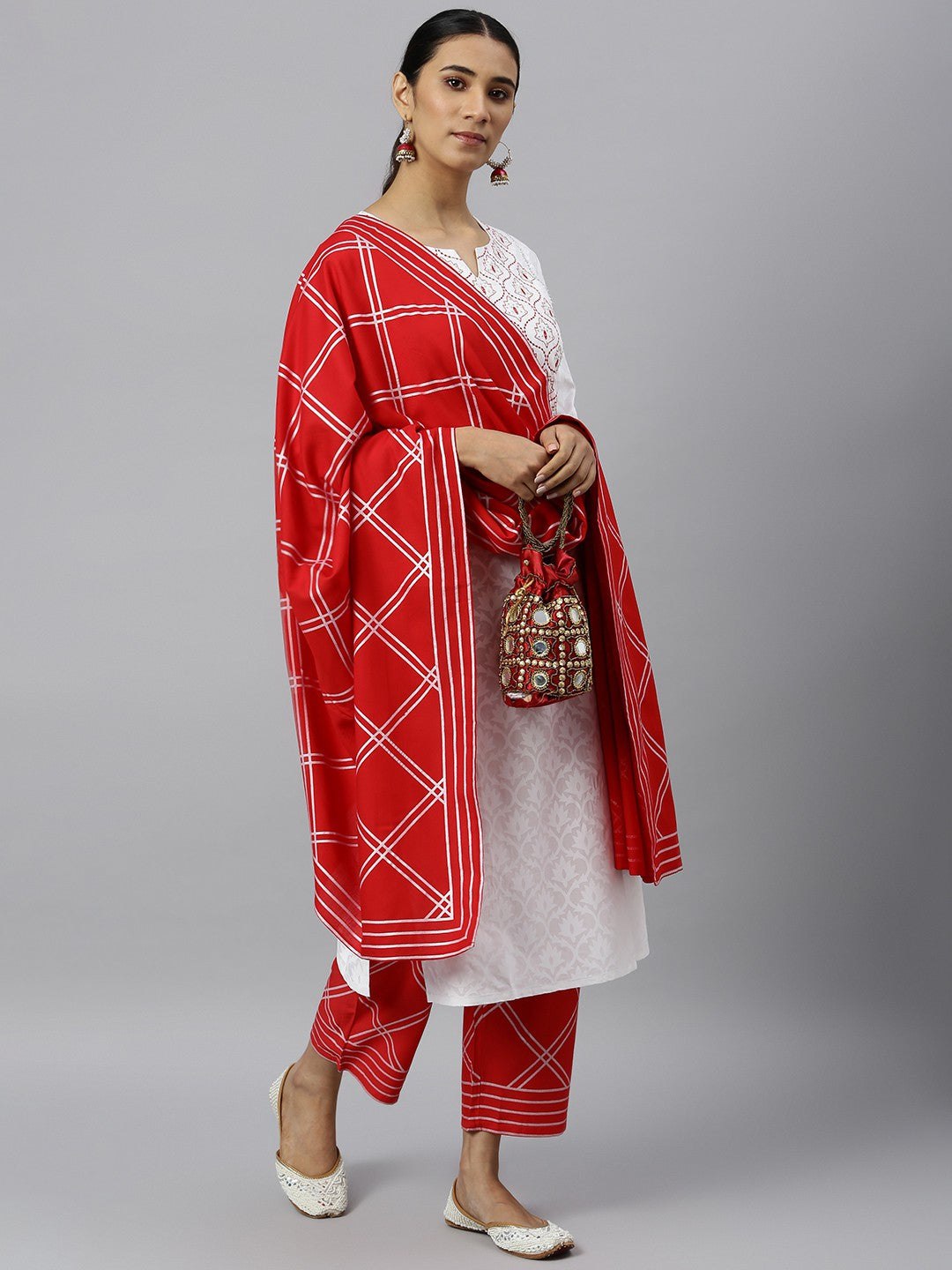 Khushal K Women White Kurta and Pant With Dupatta Set