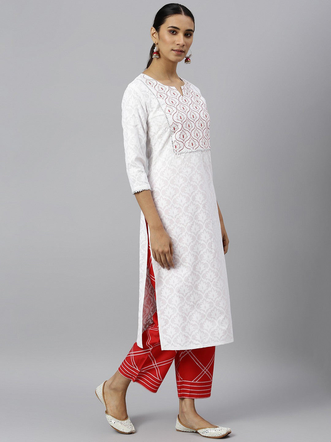 Khushal K Women White Kurta and Pant With Dupatta Set