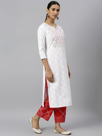 Thumbnail for Khushal K Women White Kurta and Pant With Dupatta Set