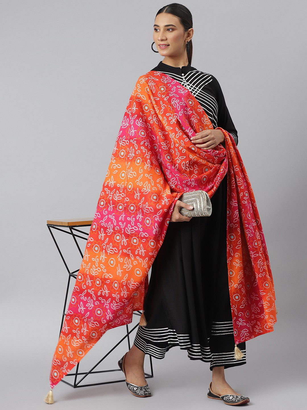 Khushal K Women Black Kurta and Palazzo With Dupatta Set