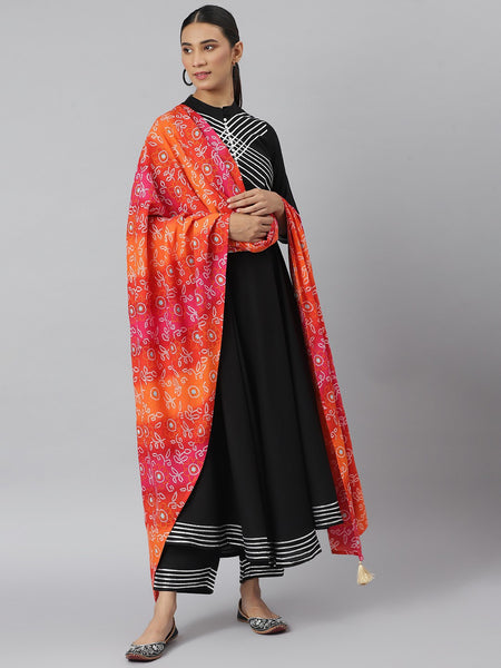 Khushal K Women Black Kurta and Palazzo With Dupatta Set
