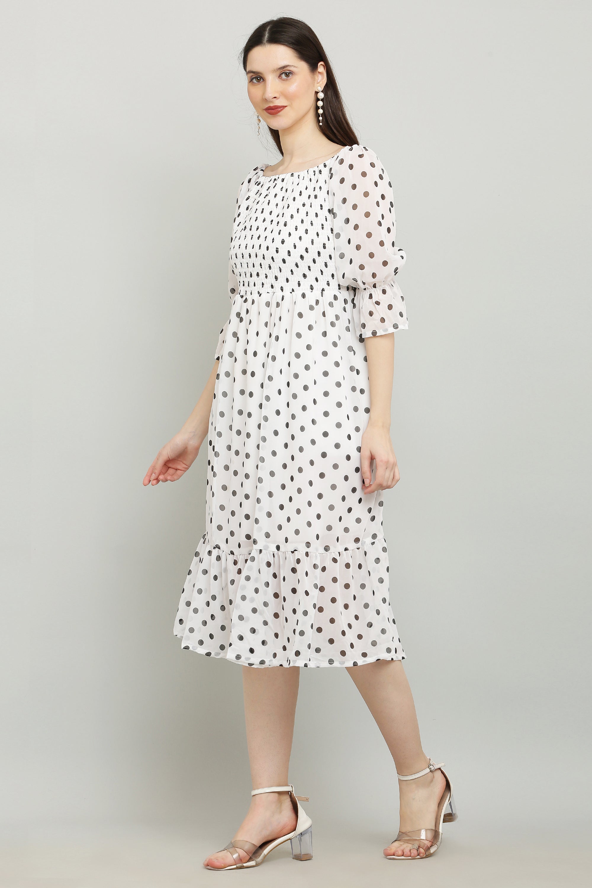 PAVONINE Polka Dots Body Kansai White Dress For Women - Distacart