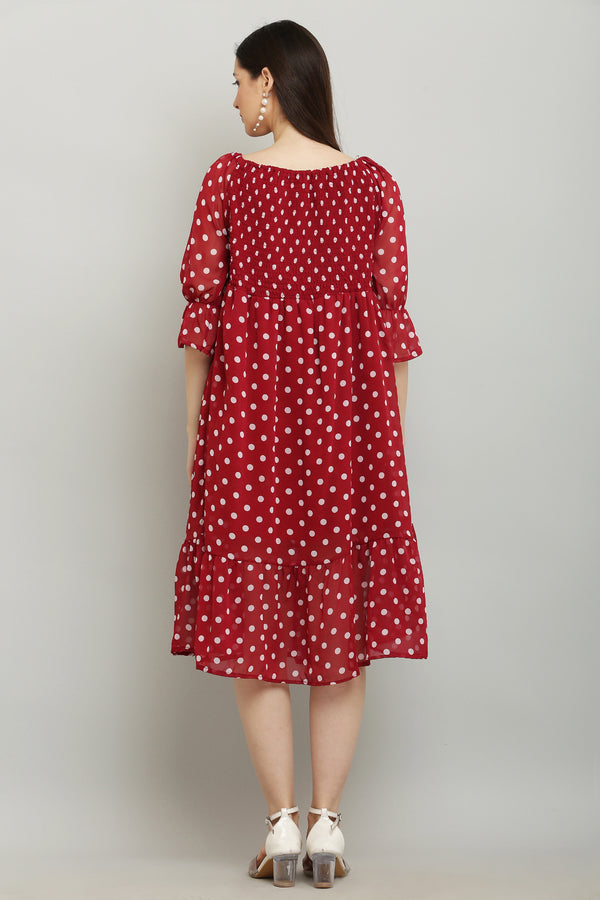 PAVONINE Polka Dots Body Kansai Maroon Dress For Women - Distacart