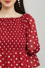 Thumbnail for PAVONINE Polka Dots Body Kansai Maroon Dress For Women - Distacart