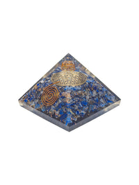 Thumbnail for Golden Peacock Blue & Gold-Toned Lapis Lazuli Orgone Stone Pyramid Prism Paperweight - Distacart