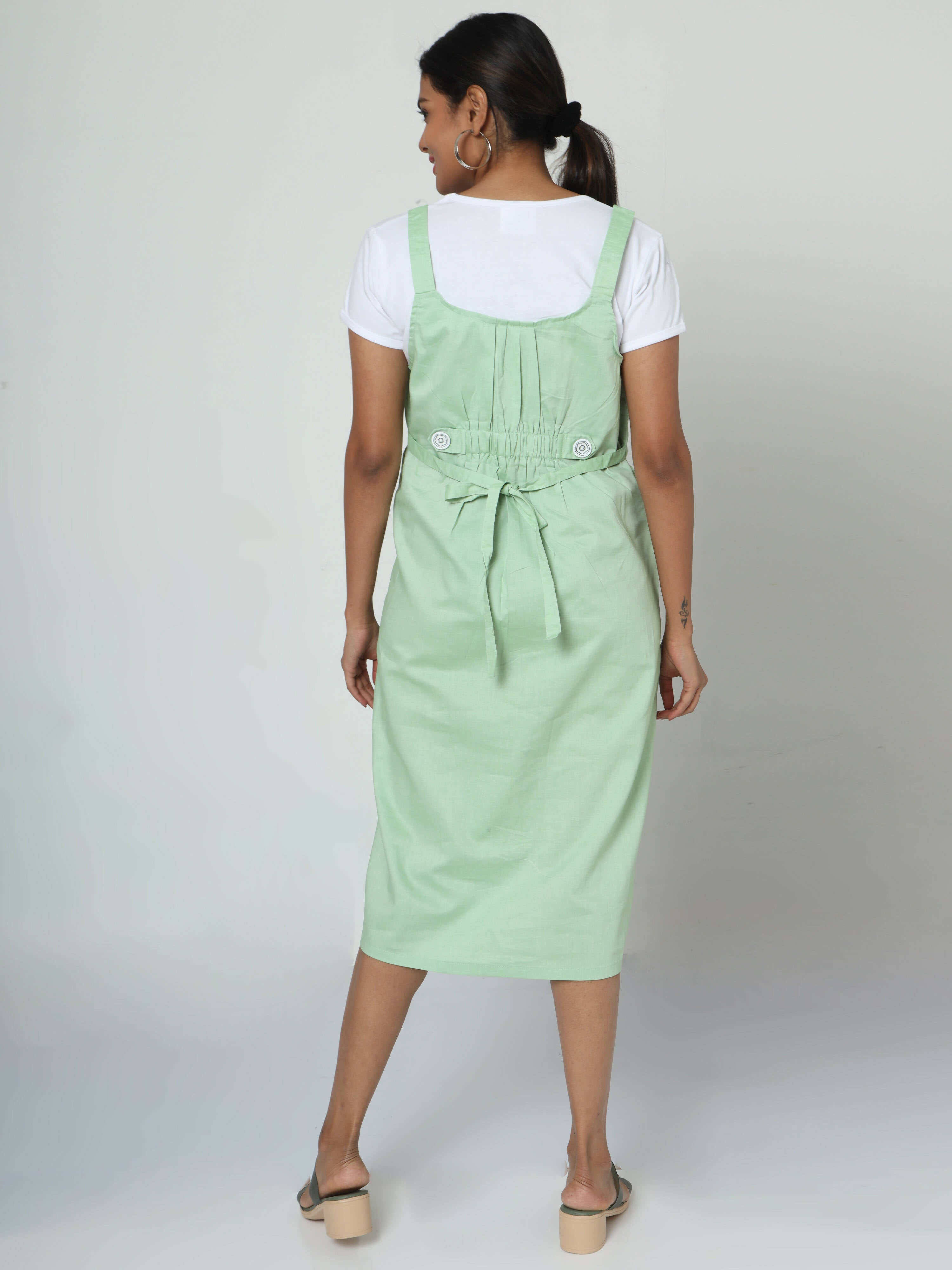 Manet Half Sleeves Solid Maternity Dress With Concealed Zipper Nursing Access - Green - Distacart