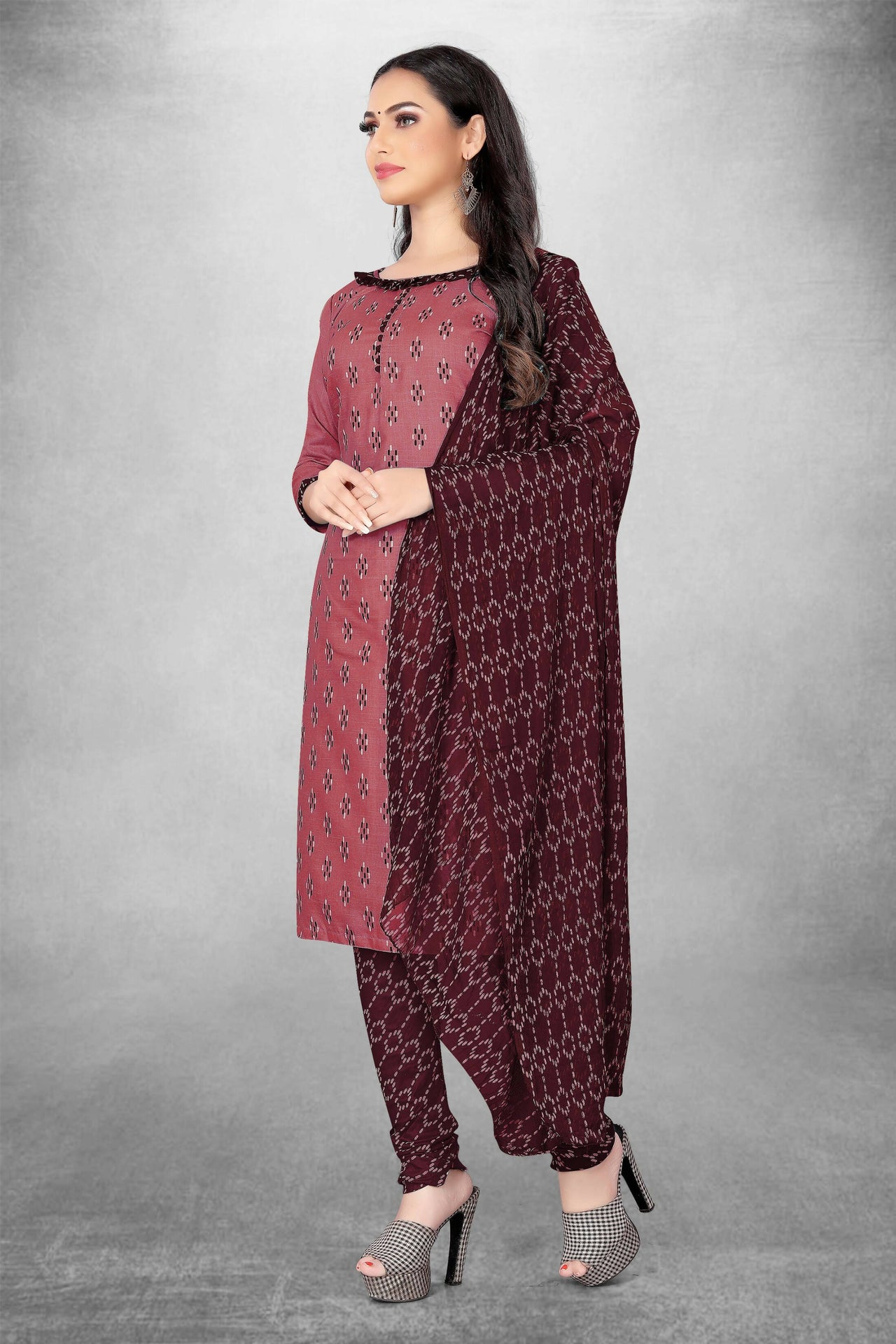 Pink Cotton Printed Unstitched Dress Material - Amara - Distacart