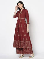 Thumbnail for Aniyah Rayon Maroon Block Print Anarkali Palazzo Set (AN-212K)