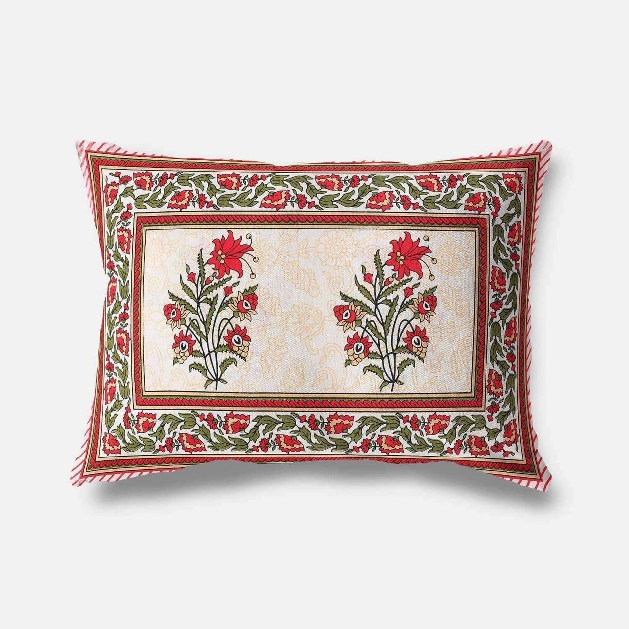 Jaipuri Hand Printed Floral 144TC Cotton DoubleQueen Bedsheet with 2 Pillow Covers - Distacart