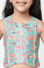 Thumbnail for Lil Drama Golden Weaves Blue Crop Top With Palazzo Co-Ordinate Set - Distacart