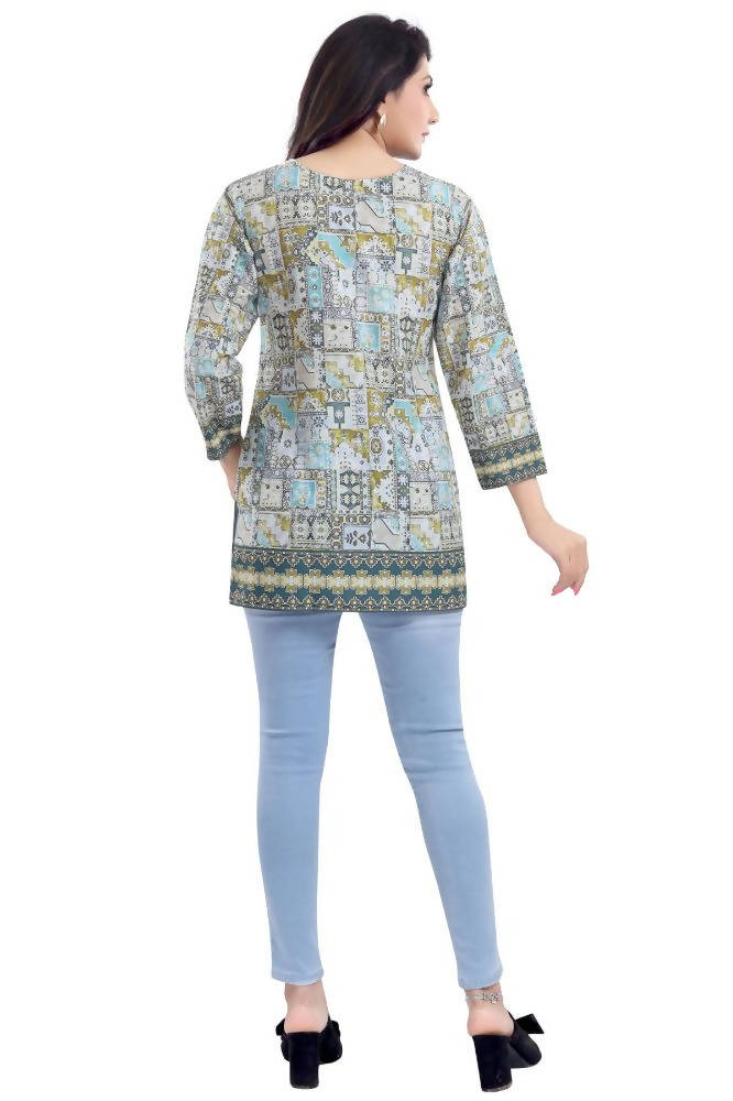 Snehal Creations Faux Crepe Variyali Short Kurti Tunic Top