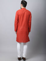 Thumbnail for Even Apparels Red Pure Cotton Men's Kurta With Band Collar - Distacart