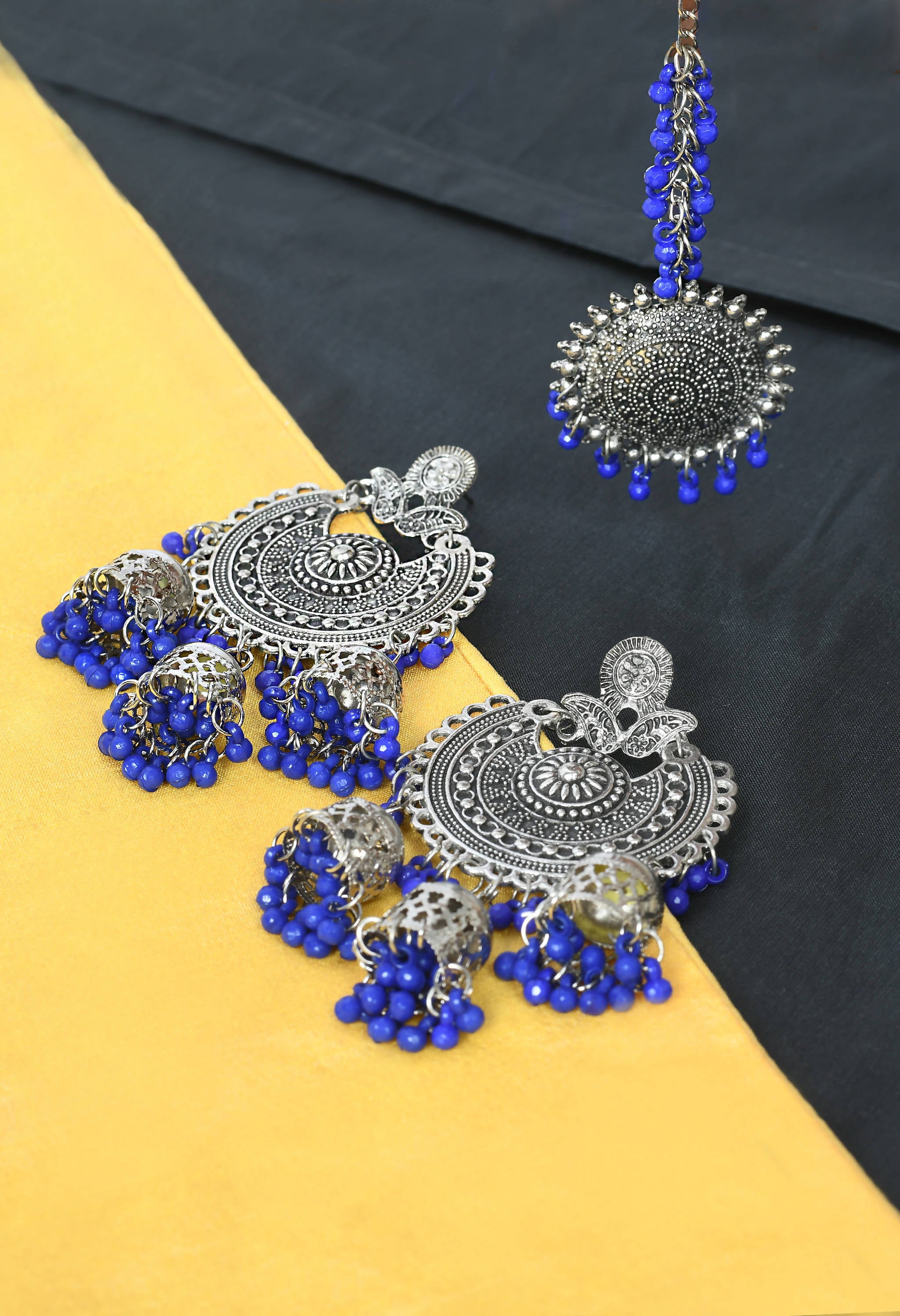 Mominos Fashion Johar Kamal Silver Jhumkas With Maang Tikka Earrings - Distacart