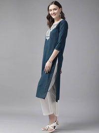 Thumbnail for Yufta Women Blue And White Embroidered Kurta with Trouser & With Dupatta