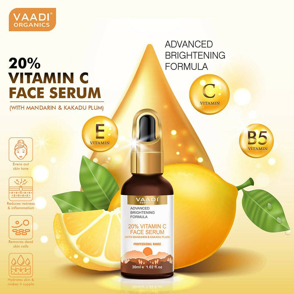 Vaadi Herbals 20% Vitamin C Face Serum With Advanced Brightening Formula - Distacart