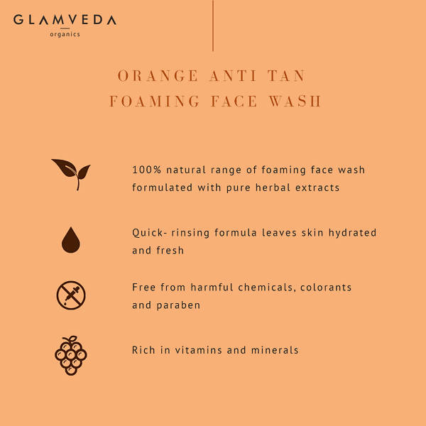 Glamveda Orange Anti Tan Foaming Face Wash