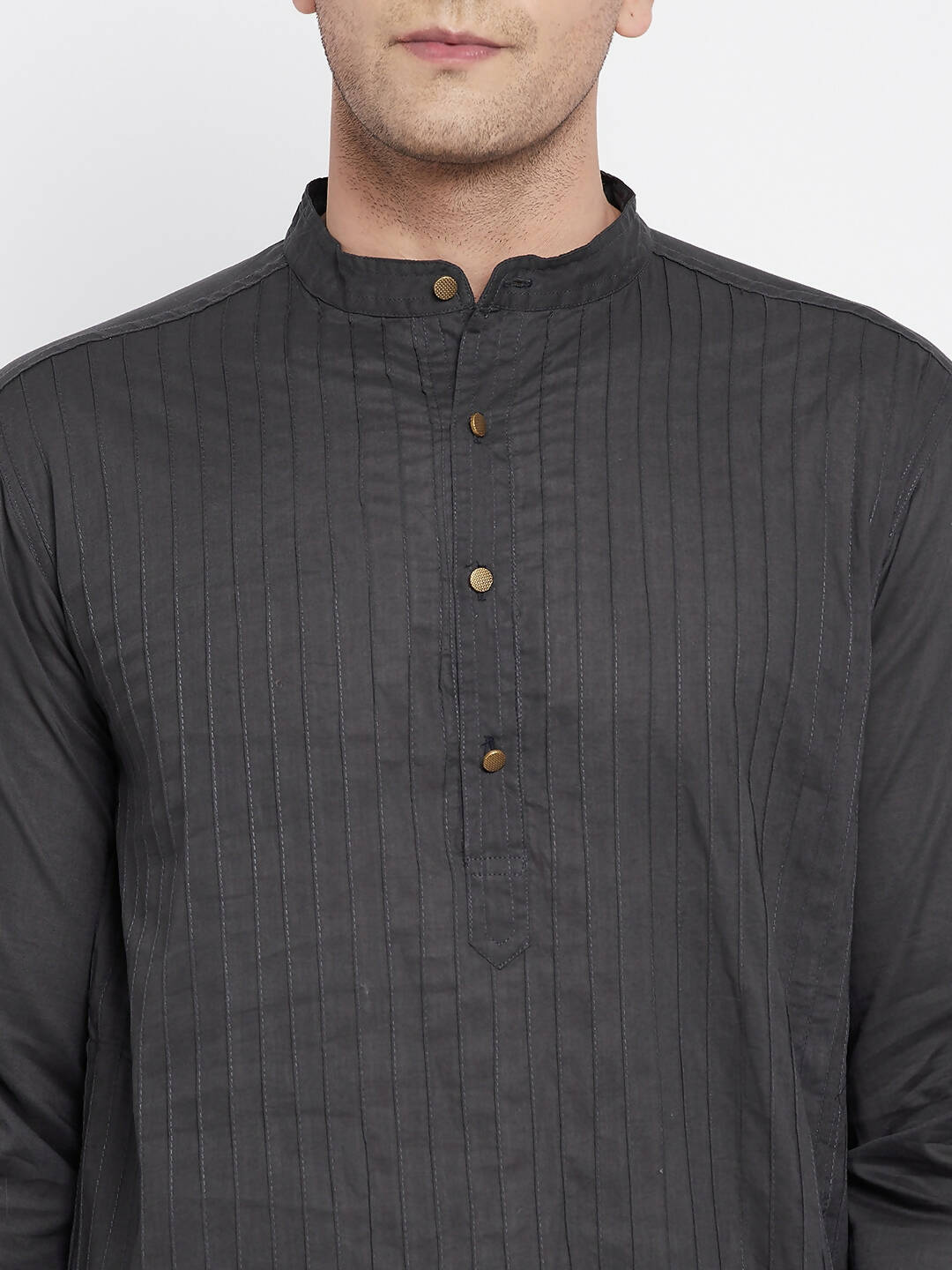 Even Apparels Grey Pure Cotton Men's Kurta With Band Collar - Distacart