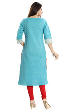 Thumbnail for Snehal Creations Tantalising T. Blue Textured Cotton Straight Tunic - Distacart