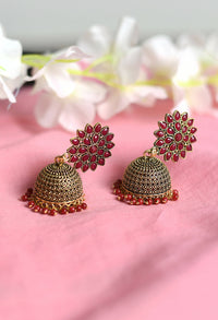 Thumbnail for Mominos Fashion Joharkamal Kundan work Jhumka with Maroon Beads - Distacart