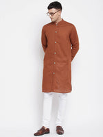 Thumbnail for Even Apparels Brown Pure Cotton Men's Sherwani Kurta With Open Front - Distacart