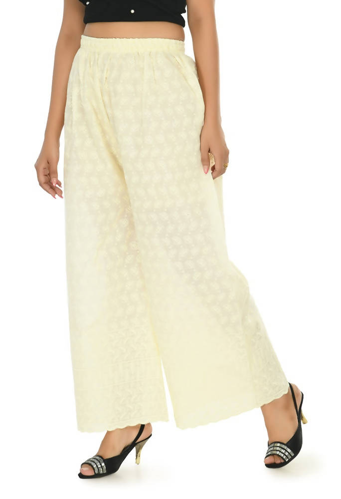 Mominos Fashion Moeza Cotton Off White Chikan Work Palazzo